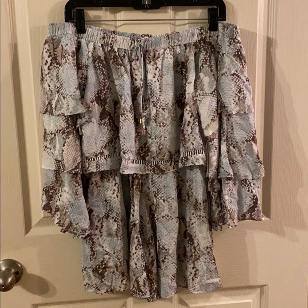 Snakeskin print off the shoulder romper! NWT